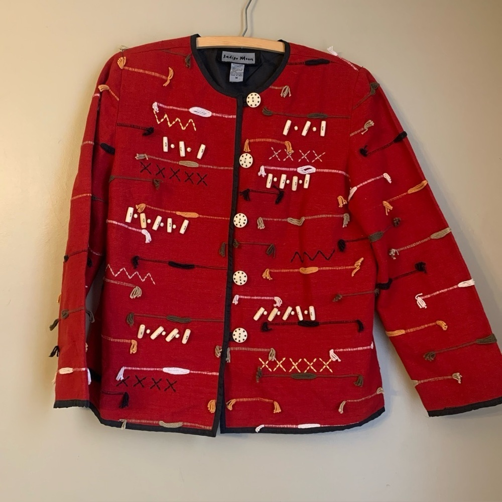 Indigo Moon Blazer Jacket Beaded Art You Wear Artsy Embellished Red Vintage
Med